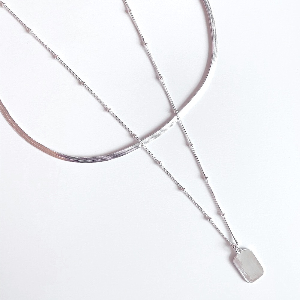 Silver Layered Tag Necklace